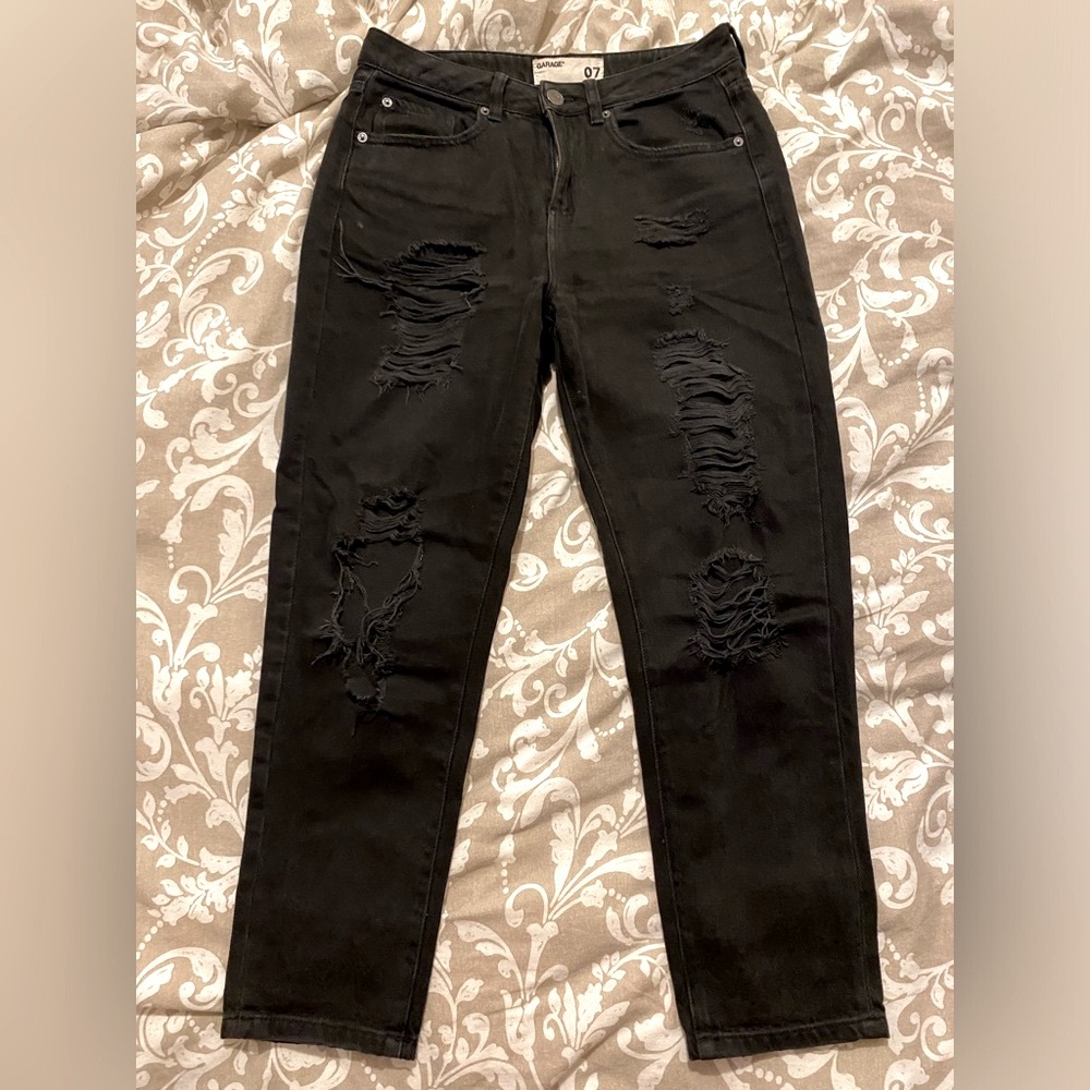Garage Mom High Waisted Black Distressed Jeans (size 7)